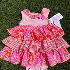 Bonnie Baby NWT 18M Pink Floral Ruffle Bubble Dress Romper